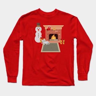 Christmas cozy cats near fireplace Long Sleeve T-Shirt